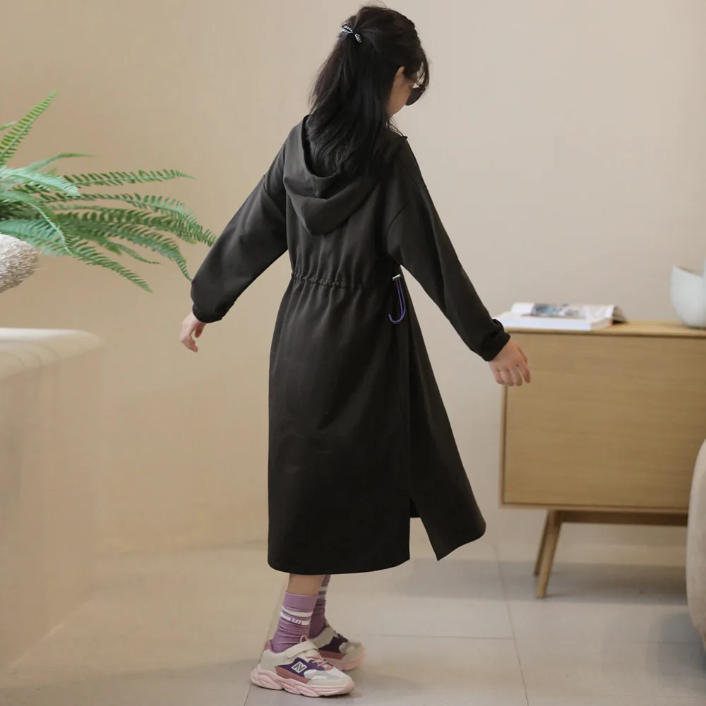 Vestido informal de 8 a 16 a&ntilde;os para ni&ntilde;as, traje de algod&oacute;n con capucha para adolescentes y ni&ntilde;os, ropa de Oto&ntilde;o de cintura alta, #2021, novedad de 6512-1