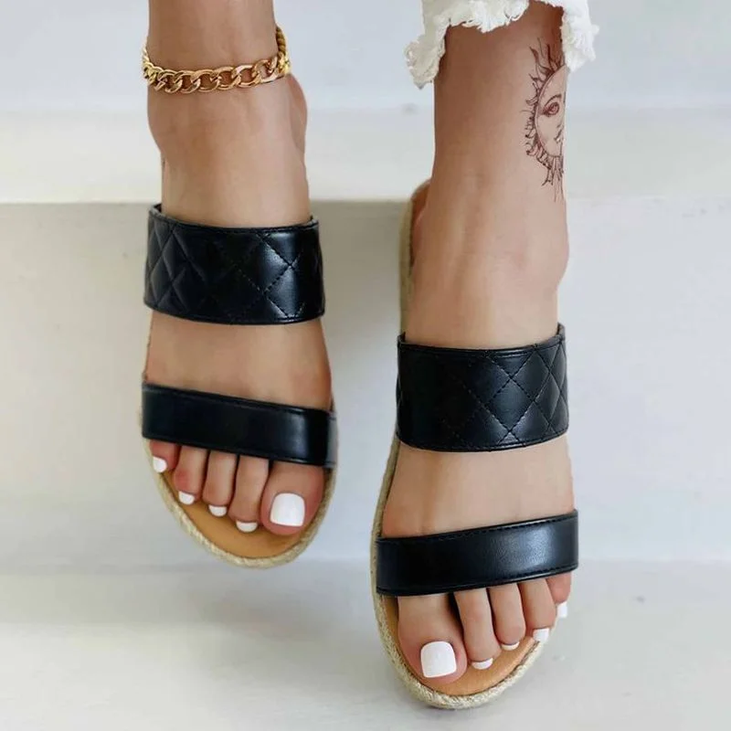 

Summer Retro Trend Women Slippers Thick Hemp Sole Flat Heel Open Toe Rubber Bottom Outdoor Beach Slides Casual Shoes Ladies 2021