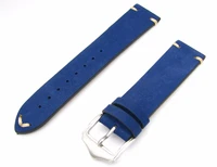 carlywet 20 22mm real calf suede leather handmade stitch blue luxury watchbands strap belt for seiko omega tudor rolex