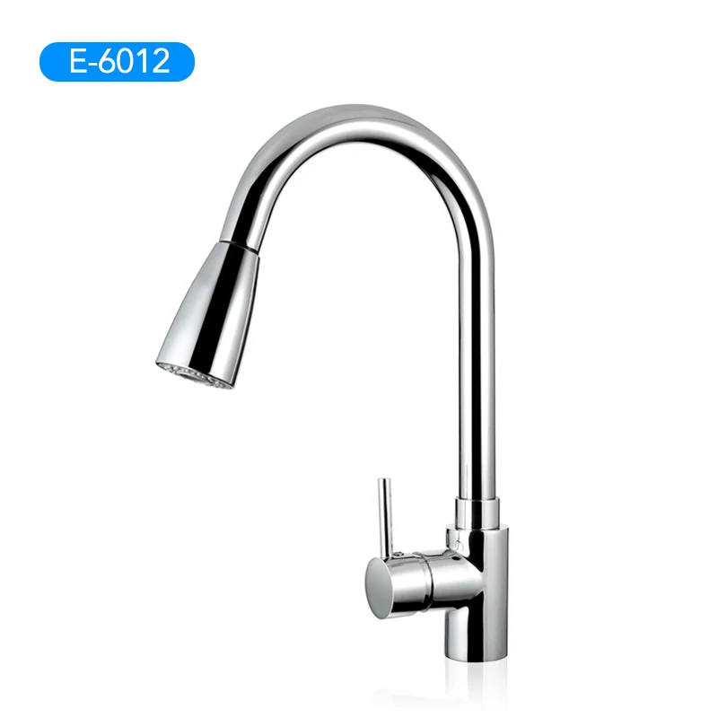 E-6012 Gavaer смесители для кухни с одной ручкой выдвижной кухонный кран поворотный градусный смеситель для воды Хромированная пружинная Кнопка насадка водяной кран - Цвет: E-6012