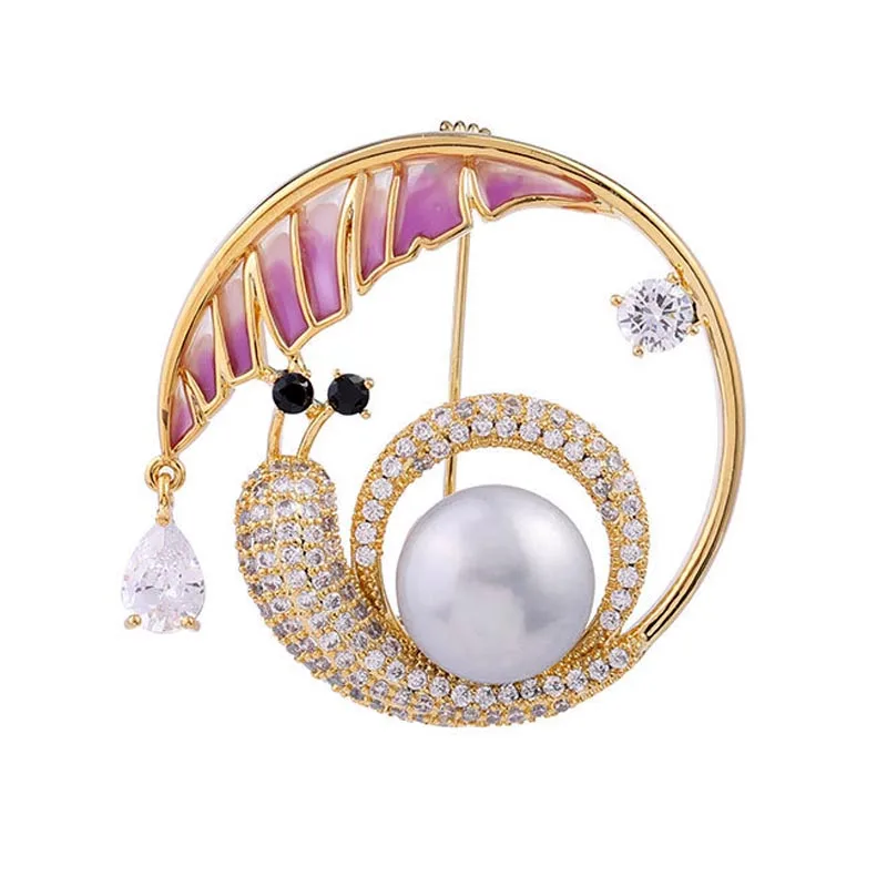 

Fashion Cute Insect Snails Brooches For Men & Women Clothing Accessories High Quality Enamel Metal Suit Lapel Pins With Pearl