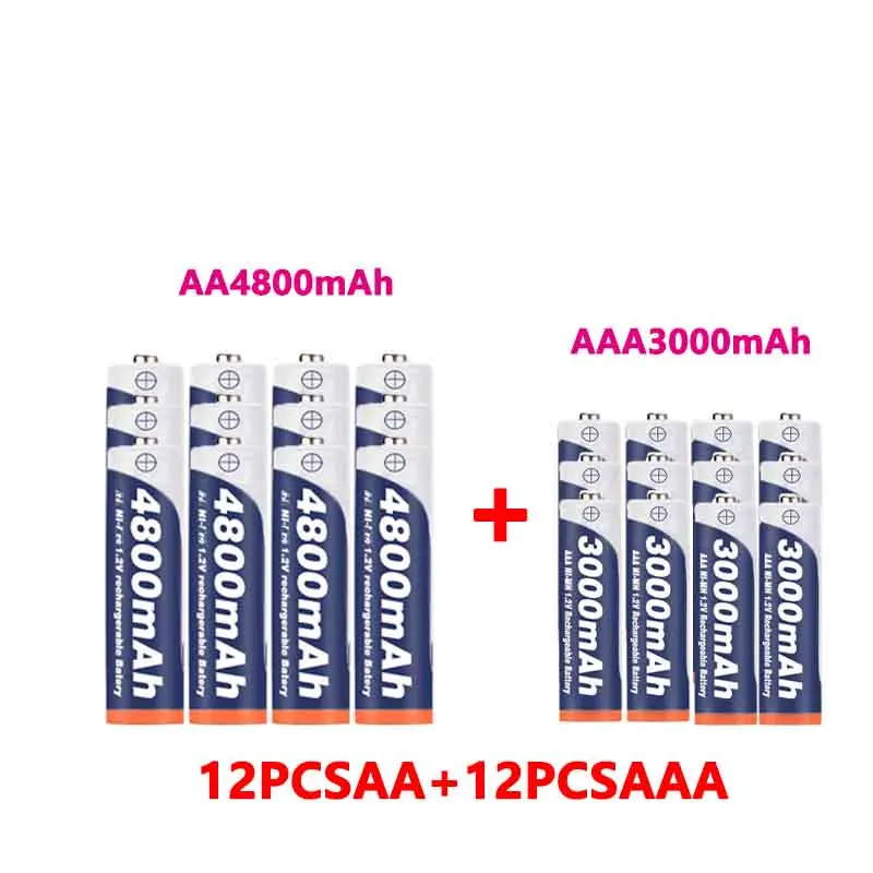AAA + AA перезаряжаемая 1 2 V 4800mah-1 3000mAh щелочная батарея игрушка-фонарик Часы MP3-плеер