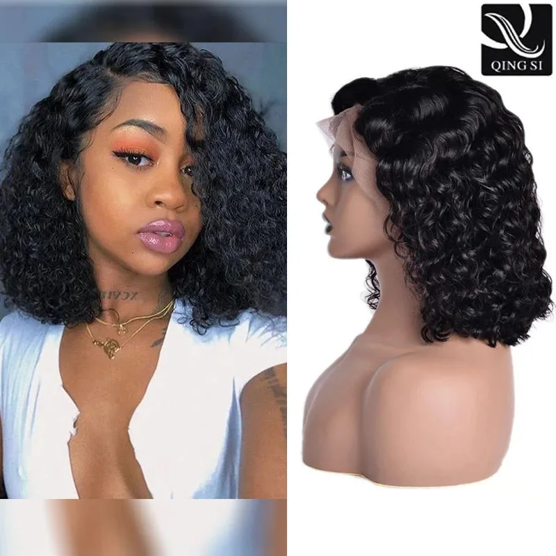 

Short Bob Water Wave Wig Lace Front Wigs For Women with Brazilian Virgin Baby Human Hair 13X4 Lace Part Curly Wigs Pre Plucked