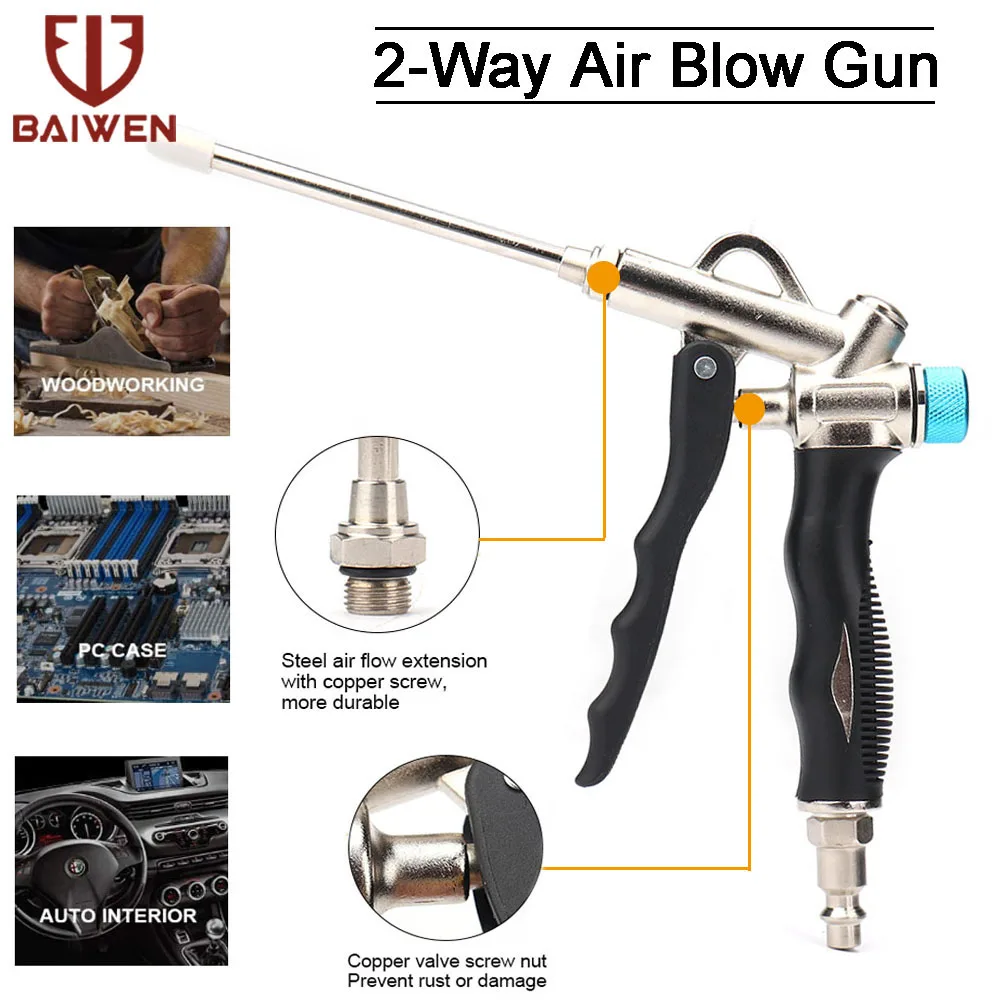 Pistola ad aria compressa a 2 vie con flusso d'aria regolabile ugello esteso strumenti per la pulizia della polvere per uso domestico industriale 150PSI