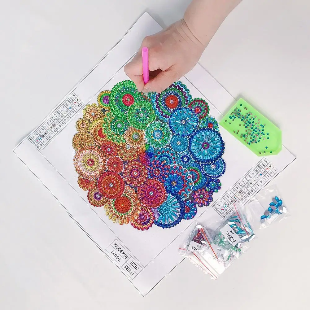 

Round Rhinestone Embroidery Cross Stitch 5D DIY Point Drill Painting Mandala Flower Rhinestone Painting Decor Gift Home Decorati