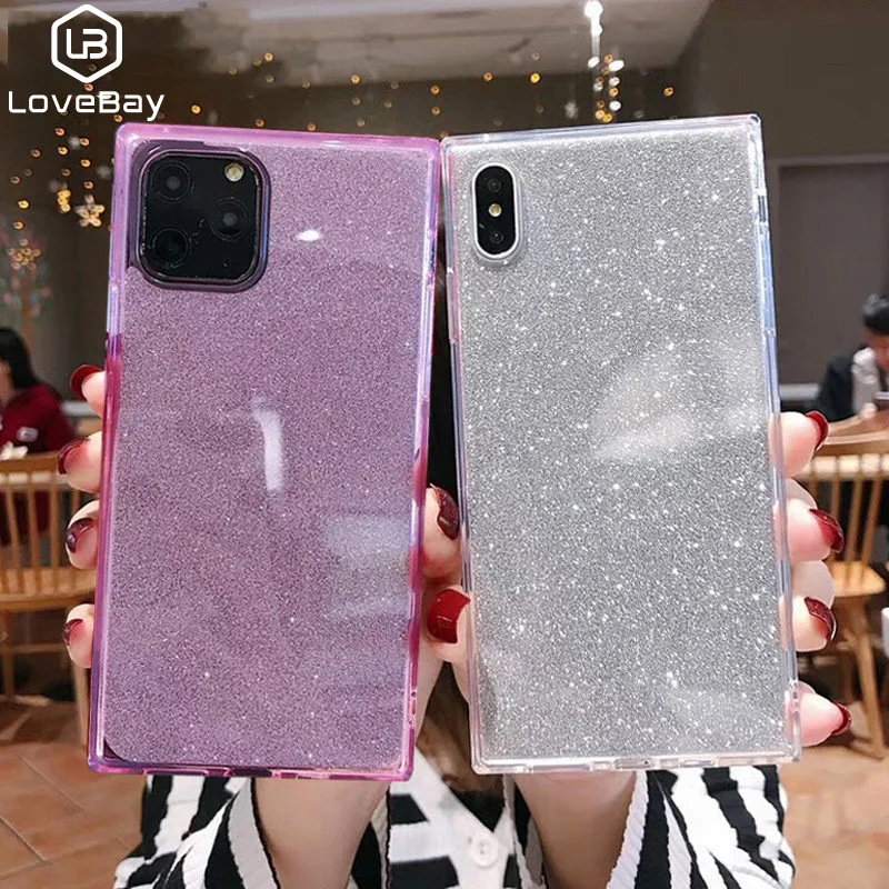 Lovebay квадратный Блестящий блестящий чехол для телефона iPhone 11 Pro X XR XS Max 6 6S 7 8 Plus