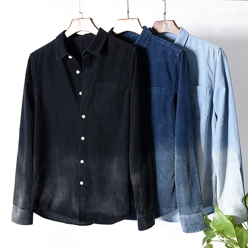 Рубашка мужская Вельветовая однотонная 100% хлопок Повседневная Удобная | Мужская