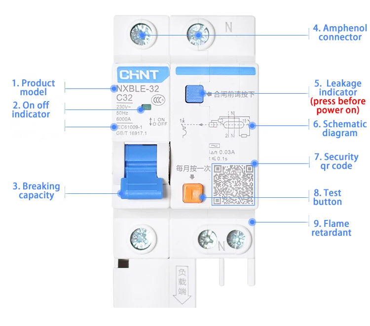 CHINT AC 230/400V NXBLE-32 4P устройство остаточного тока C 6 10 16 20 25 32A Тип C защита от перегрузки защита от короткого замыкания