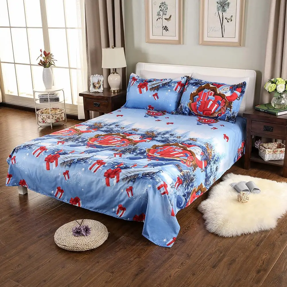 4pcs Christmas Santa Claus Bedding Sets Decorations For Home 3D Printed Cotton Set Duvet Cover Bed Bedclothes | Дом и сад