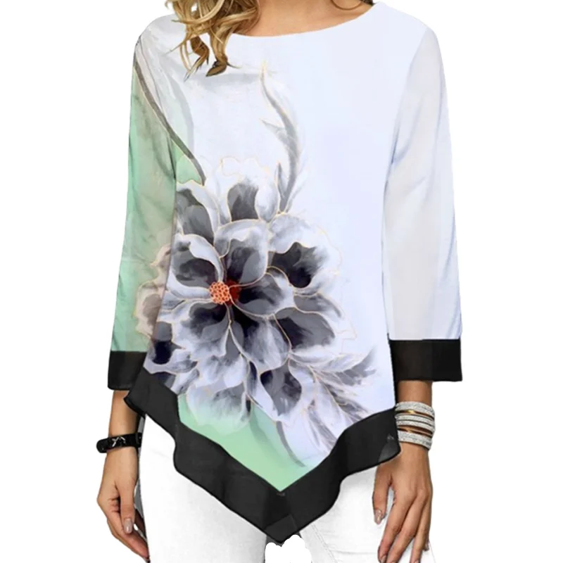 

Fashion Floral Print T-Shirt Long Sleeve Women Summer Tee Shirts Big Size Casual Long Tshirts Digital Printing Camiseta Mujer