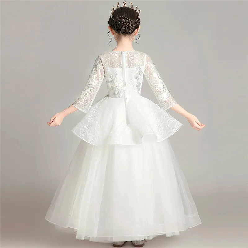 

Girls Children Luxury New Embroidery Florals White/Pink Wedding Evening Party Dress Model Shows Host Piano Pageants Dress Wear