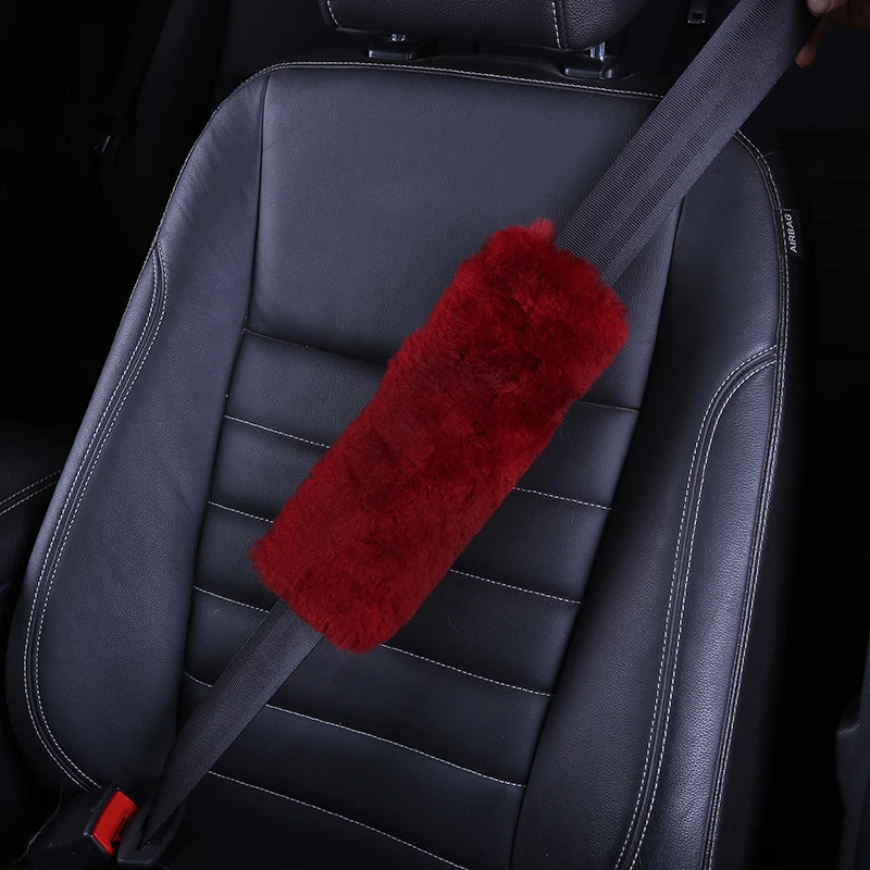 

Sheepskin Car Seatbelt Protector Fur Soft Comfort Seat Belt Shoulder Strap Covers Harness Pads