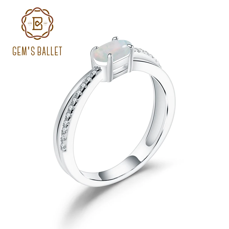 

GEM'S BALLET Elegant Wedding Ring Natural Oval Ethiopia Opal Gemstone 925 Sterling Silver Birthstone Ring for Women Fine Jewelry