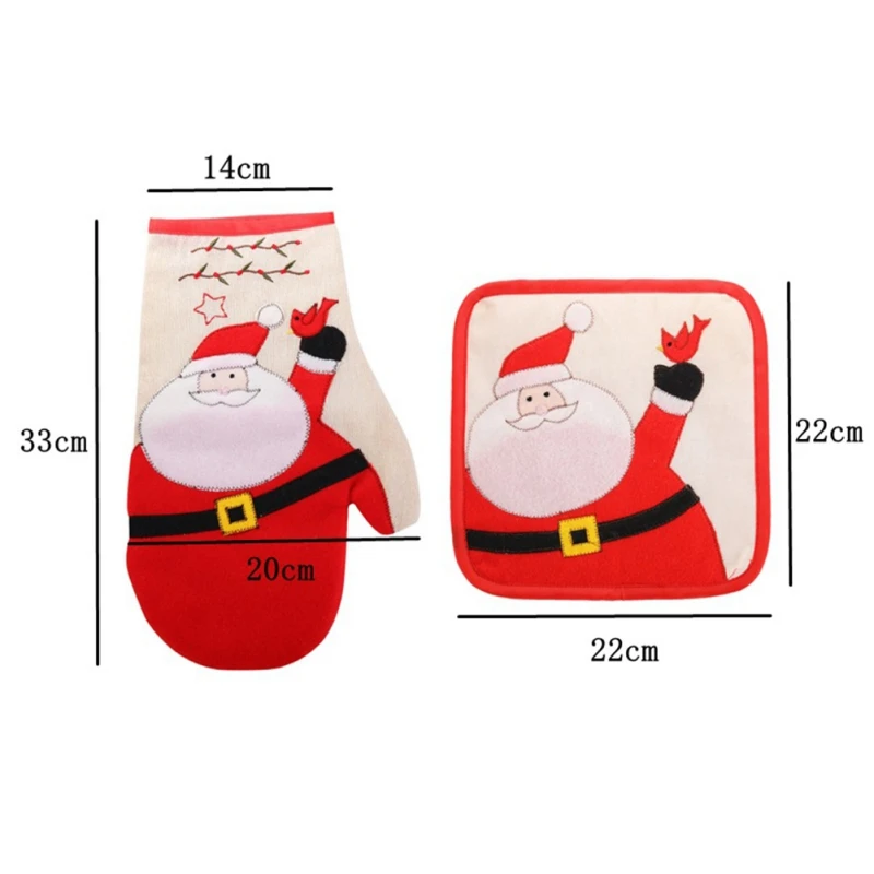

NORBI Baking Anti-Hot Gloves Oven Mitts Pad Oven Microwave Insulation Mat Xmas Santa Snowman Print Decor Baking Kitchen Tool