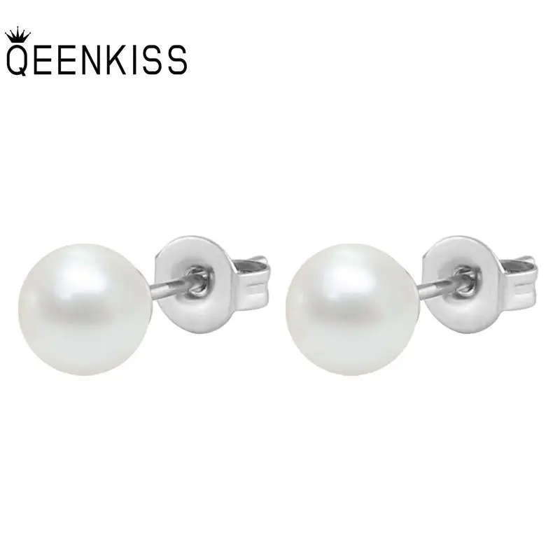 

QEENKISS EG8204 2021 Fine Jewelry Wholesale Fashion Woman Girl Wedding Birthday Gift Round Titanium Stainless Stud Earrings 1PC