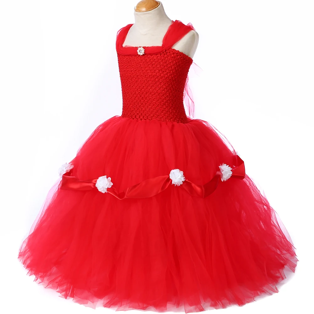 Red Princess Tutu Dress Ankle-Length Girl Kids Birthday Party Child Tulle Flower Dresses for Weddings Pageant Gown | Детская одежда и