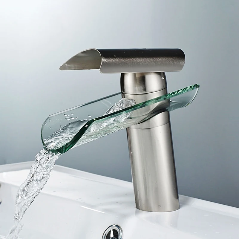 

Bathroom Basin Faucet Waterfall Mixer Tap Deck Mounted Wash Sink Glass Taps Single Handle Hot Cold Bathroom torneira banheiro