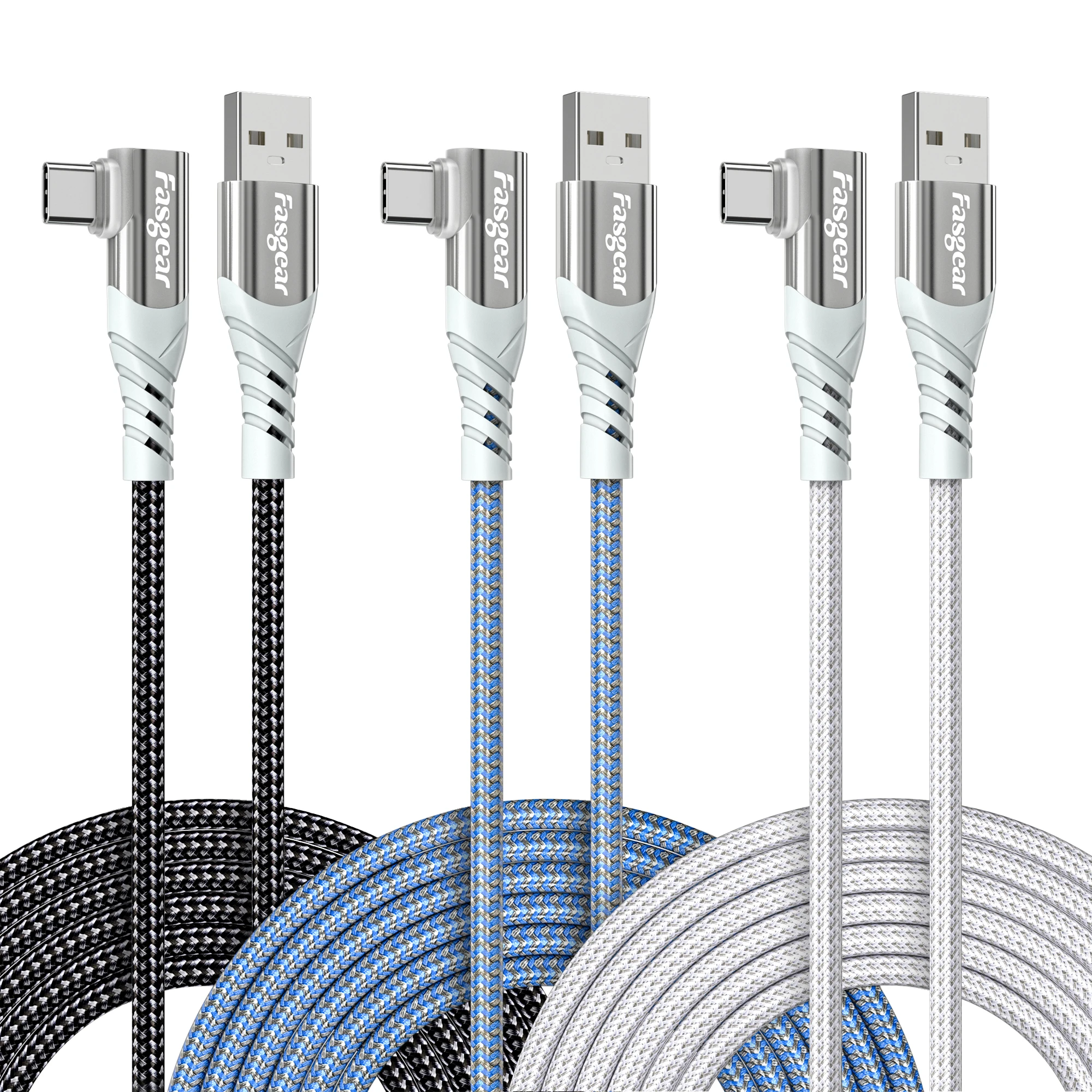 

Fasgear 3Pcs USB C 90 degree Cable 3A Fast Charging for Samsung Xiaomi Redm Huawei Mobile Phone Type-C Charging Cord Data Cable
