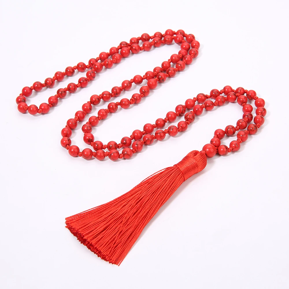 8 мм Красное бирюзовое ожерелье из бисера с узлом Мала медитация Йога