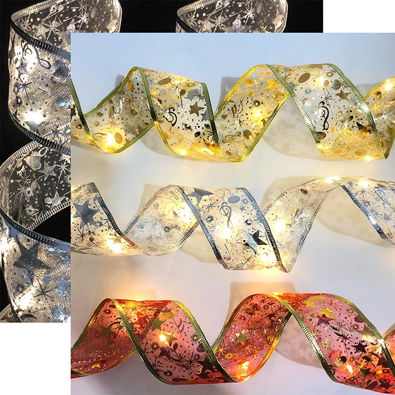 

Christmas Decoration LED Lights Ribbon Bows Glowing Pendant Ornaments For Home Xmas Tree Ribbon Bottles Decor Presents Gifts