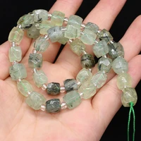 natural stone semi precious stone rectangular green hair crystal beaded diy bracelet necklace making jewelry accessories 10 11mm
