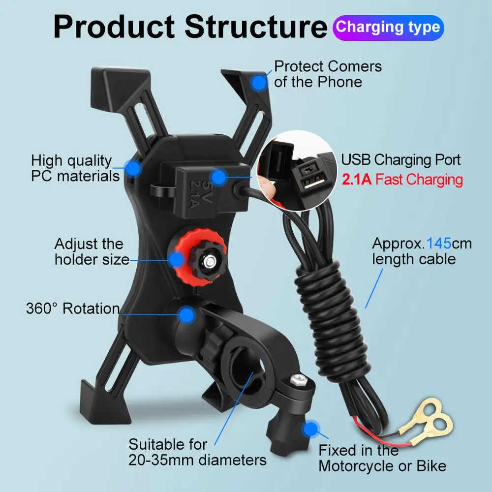 Портативный держатель для телефона на 360 градусов мотоцикла USB зарядное
