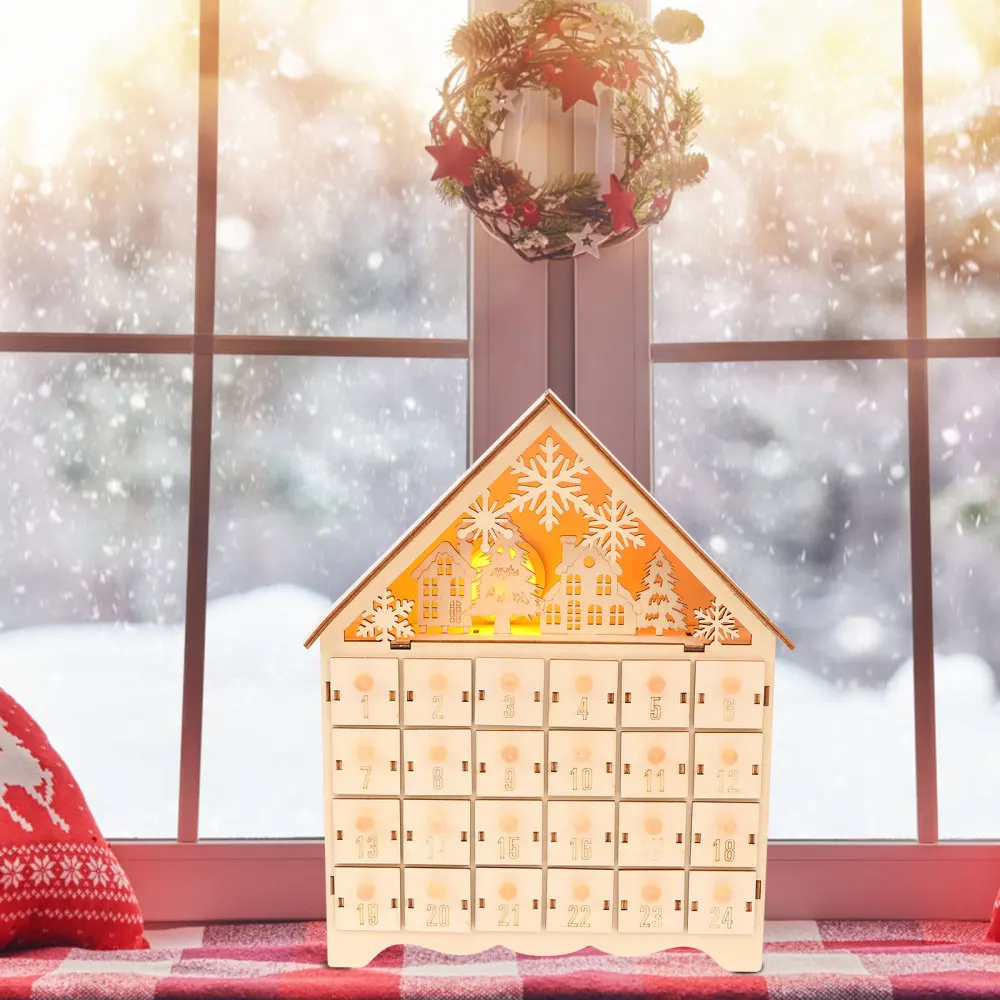 

1Pc Chirstmas Wooden LED Calendar Home Snowflake Calendar Decoration Khaki