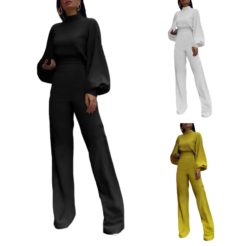 

Kayotuas Women Jumpsuit Office Ladies Streetwear Long Sleeve Turtleneck Loose Wide Leg Trousers Leotard Romper Playsuit