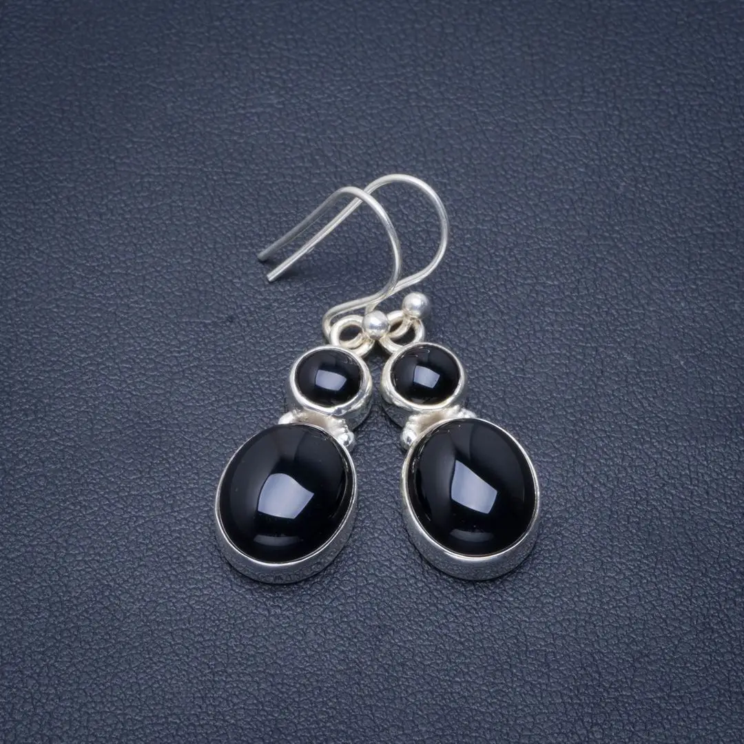 

Natural Black Onyx Handmade Unique 925 Sterling Silver Earrings 1.5" B2494