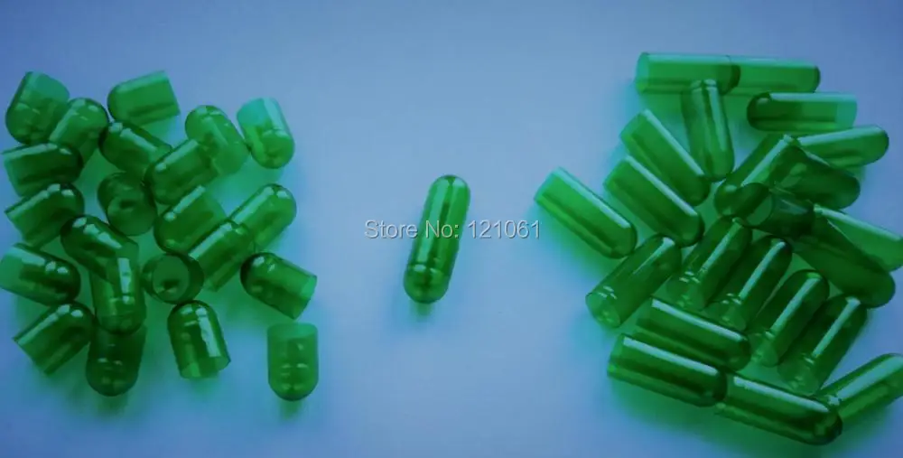 0# свободные капсулы 1000 шт,! зеленые полупрозрачные пустые желатиновые капсулы Размер 0,(Соединенные или отдельные капсулы