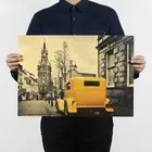 Уличный желтый классический автомобиль AIMEER в европейском стилеНостальгический винтажный постер из крафт-бумагикартина для украшения дома 51x36 см