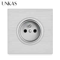 unkas luxurious gray black aluminum panel 16a grey french standard wall power socket outlet grounded with child protective lock