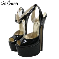 sorbern 20cm genuine leather sandals cross back straps slingback women shoes open toe ankle strap party heels for crossdresser
