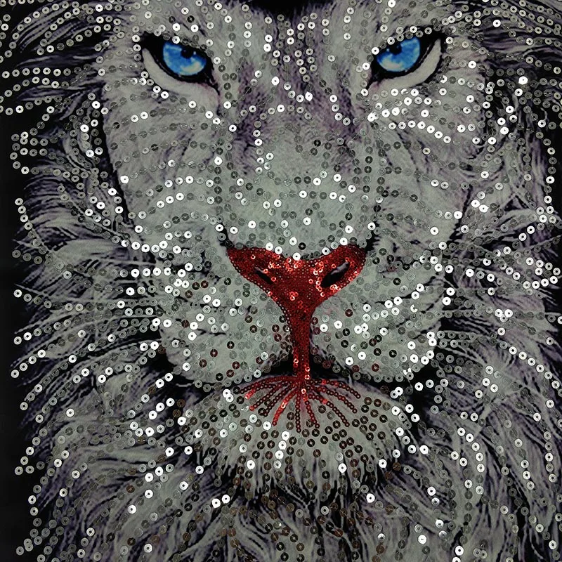 1 Piece Large Sequins Lion Head Embroidered Patch Rock Punk Style For Clothing Accessories Applique Sew On DIY Supplies | Дом и сад