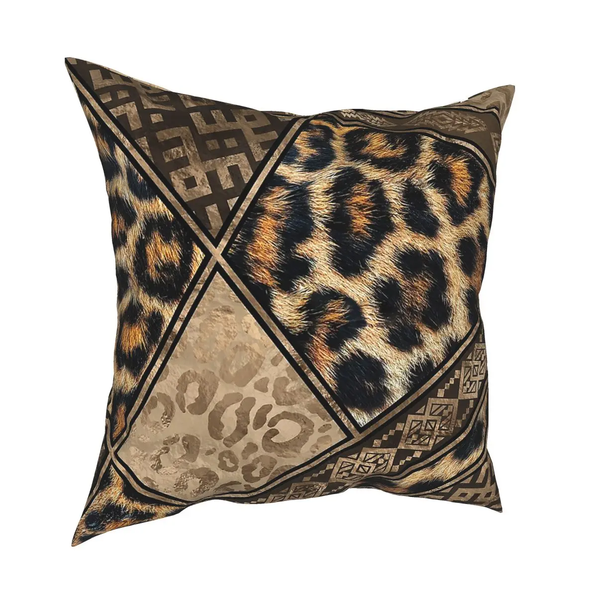Funda de almohada cuadrada de piel de leopardo con adornos étnicos, funda de almohada con patrón de Animal marrón, decoración del hogar, cojines para sofá