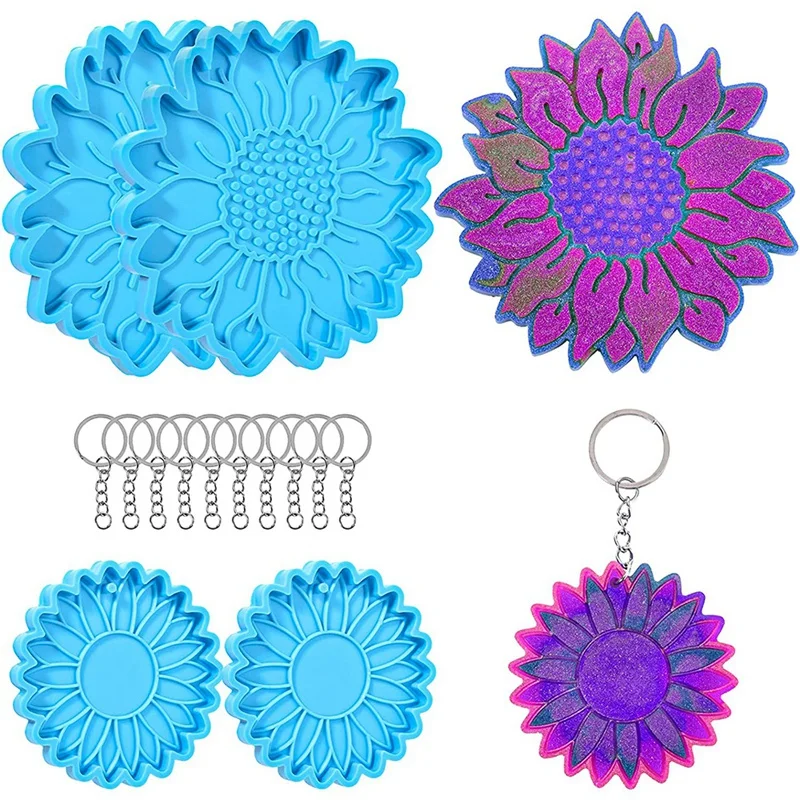 

Наборы форм для смолы Lydia, 2 формы для смолы подсолнуха, 2 полимерных брелока с подсолнухами и 10 кольцами для ключей из эпоксидной смолы