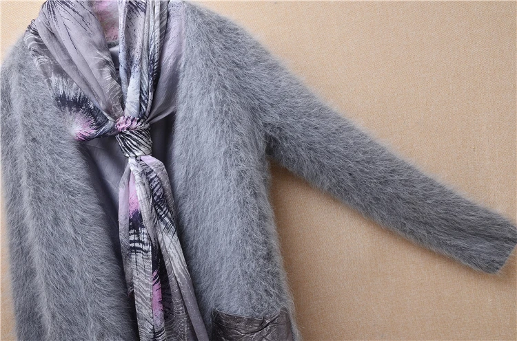Женский плотный теплый плюшевый кашемировый вязаный шарф из меха норки на осень