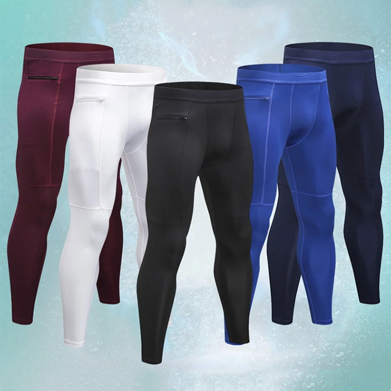 Men Compression Breathable Running Pants Workout Base Layer Tights Leggings Fitness Gym Trousers with Zipper Pocket Custom Logo | Спорт и