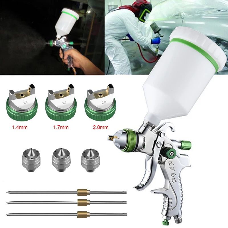 

HVLP Spray Paint Gun Set 600ML 1.4 1.7 2.0mm Nozzle Gravity Pneumatic Paint Sprayers For Professional Car Repair Tool Kits