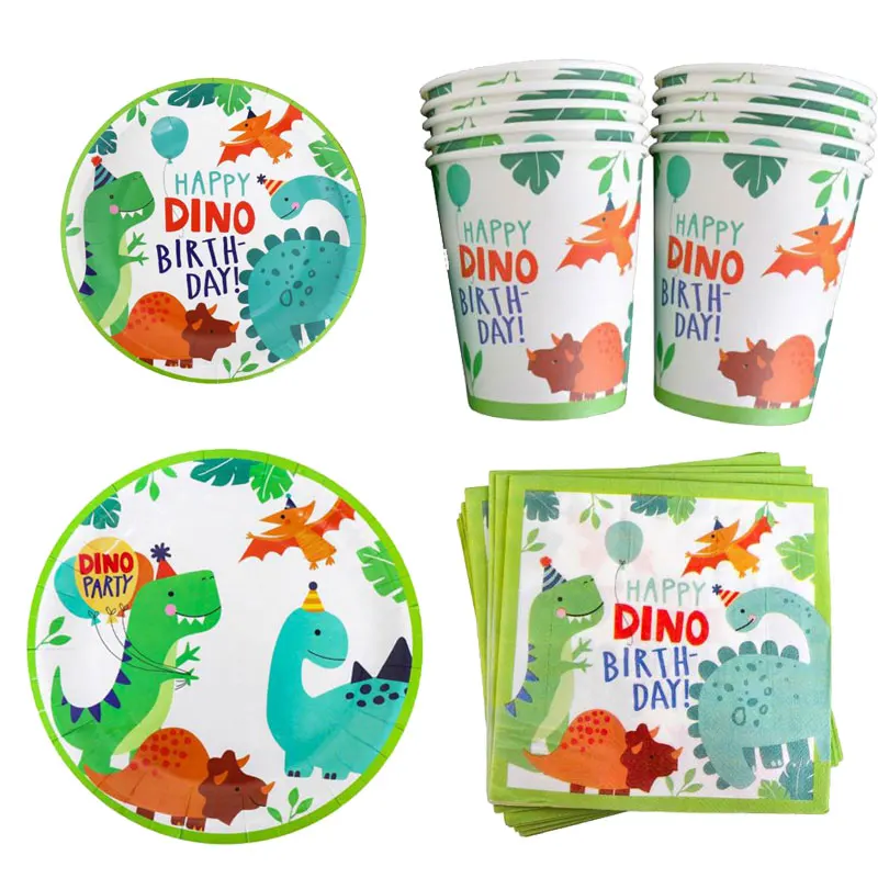 Suministros de fiesta con tem&aacute;tica de dinosaurio de dibujos animados para ni&ntilde;os, vajilla para fiesta de cumplea&ntilde;os, vasos, platos, Pancarta, decoraci&oacute;n para fiesta de globos-1