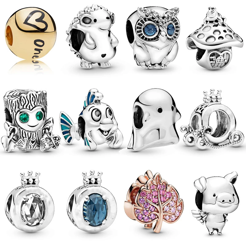 

New Fashion Charm Original Mushroom Hedgehog Owl Tree People Pig Beads Suitable for Original Pandora Ladies Bracelet Jewelry