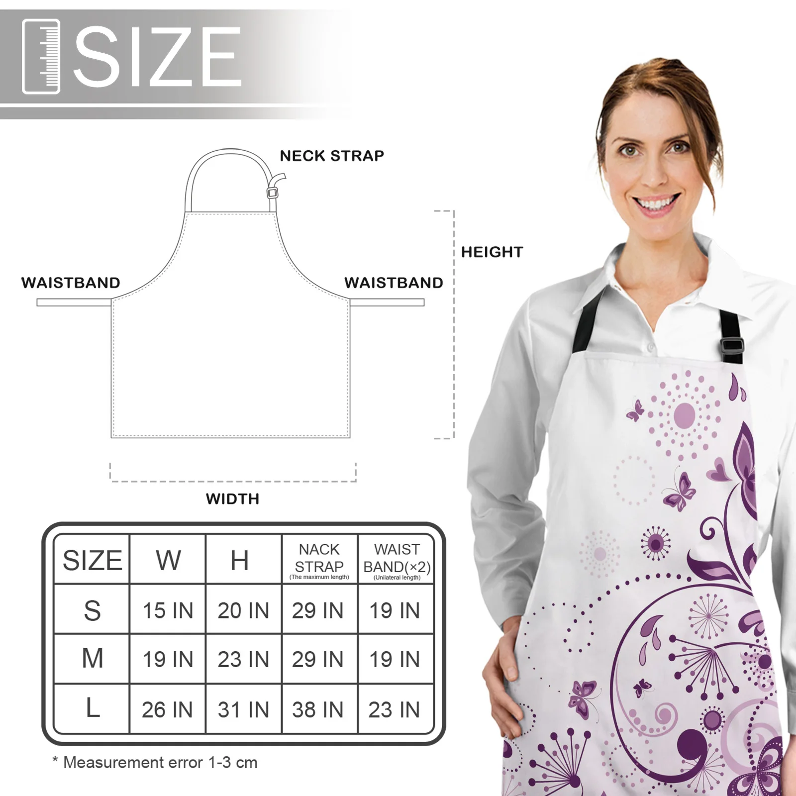 

Flowers Butterfly Branches Purple White Kitchen Nail Shop Apron for Women Men Kids Aprons Dinner Cooking Baking Accessories
