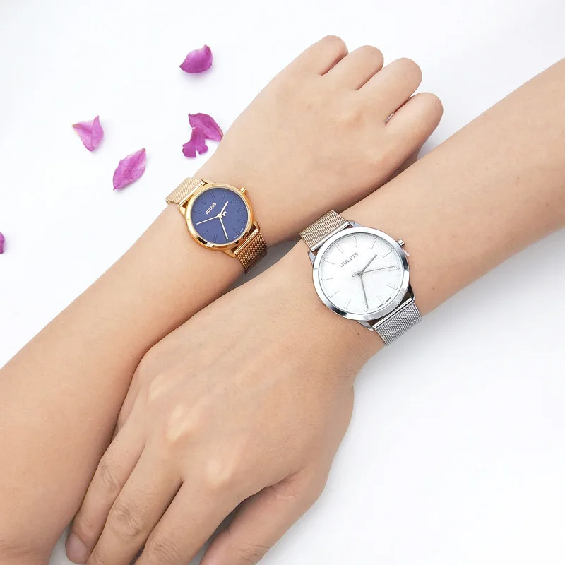 Sale Julius Women's Watch Men's Watch Couple Japan Quartz Hours Fashion Clock Stainless Steel Band Lover's Birthday Gift No Box