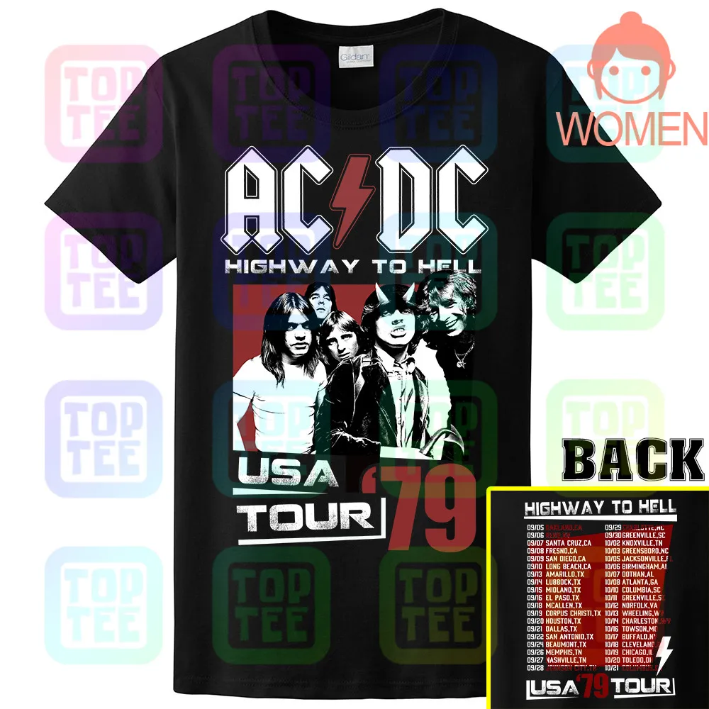 WOMEN-BLACK ACDC Highway to Hell USA Tour 1979 Мужская футболка Винтаж Рок-Группа Альбом Мерч - Цвет: WOMEN-BLACK