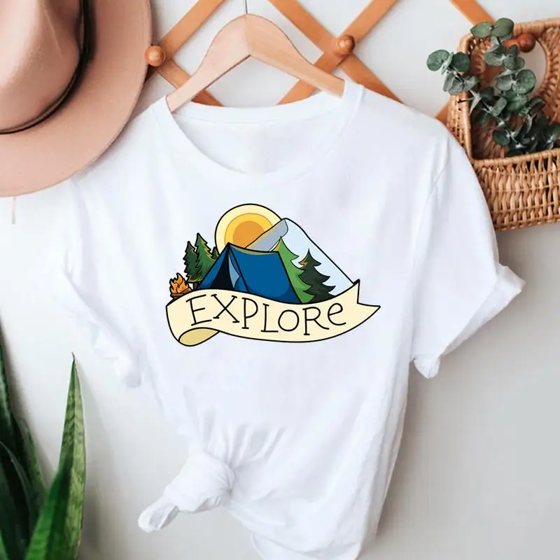 

Summer aesthetic Travel Holiday Adventure Camper Cartoon Short Sleeve Clothes Graphic T Top Lady Print Female Tee Women T-Shirt