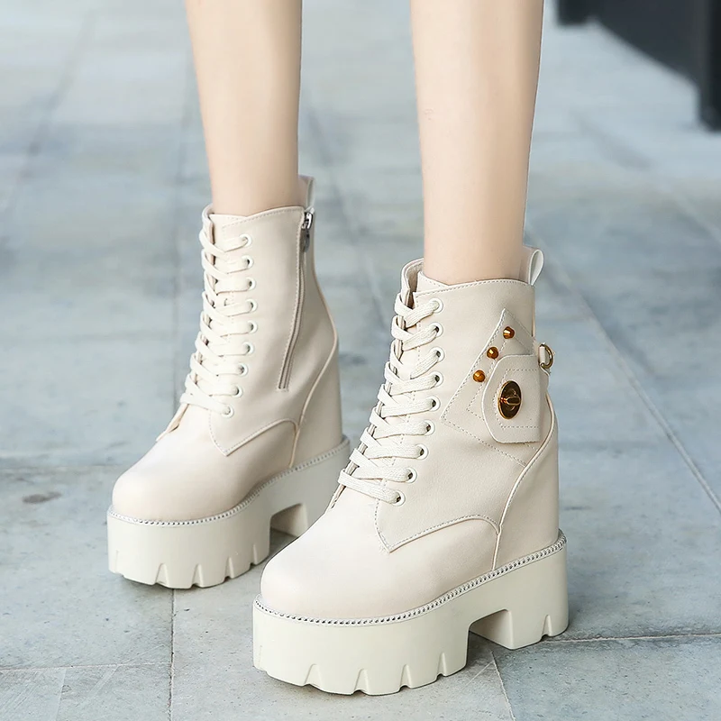 Зимние теплые ботинки в байкерском стиле Женские осенние кожаные на молнии