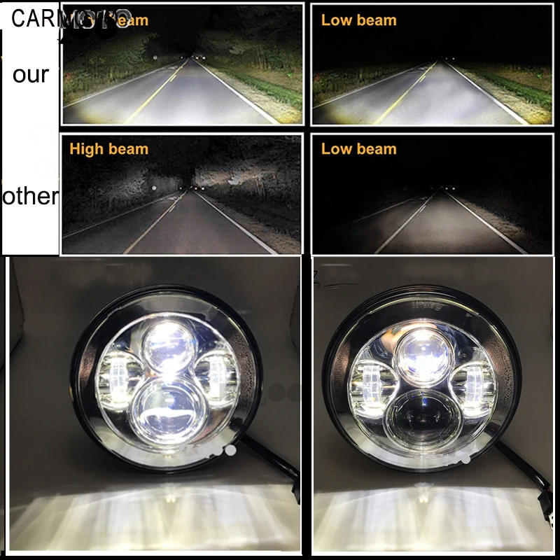 1pcs 7 Inch DOT SAE E9 Motorcycle Headlamp with angle eye Led Headlight 7inch housing bucket trim ring for Touring Electra Glide