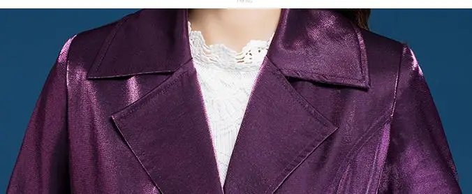 Spring Fall Fashion Women Single Breasted Sash Bow Purple Long Trench Coat Womens Overcoat Suit Collar Woman Windbreaker | Женская