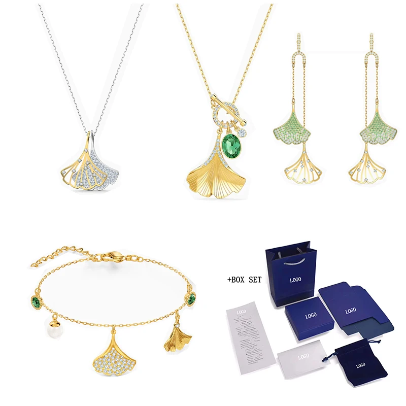 

Fashion SWA New STUNNING GINKO Set Gold Ginkgo Leaf Decoration Crystal Women Fashion Exquisite Best Jewelry Romantic Set Gift