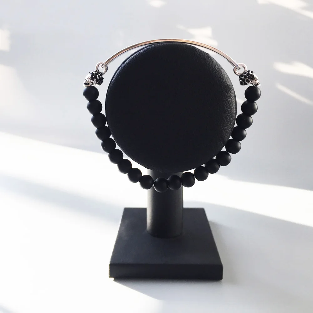 Браслеты с черным черепом из ниток диаметром 6 мм матовый обсидиановый мост 925